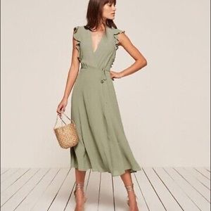 Reformation ‘Hillary’ Wrap Dress Ruffle Sleeves Seafoam Sage Green Size Medium